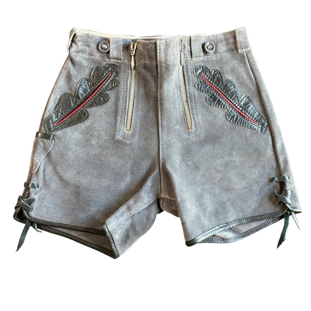 VTG 1970's Gray Suede Lenderhosen Shorts‎ 22" waste Oktoberfest Bavarian German